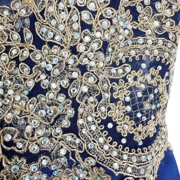 Camille La Vie Embroidered Sequin Formal Prom Pageant Mini Dress Blue Size 00 - Picture 7 of 15